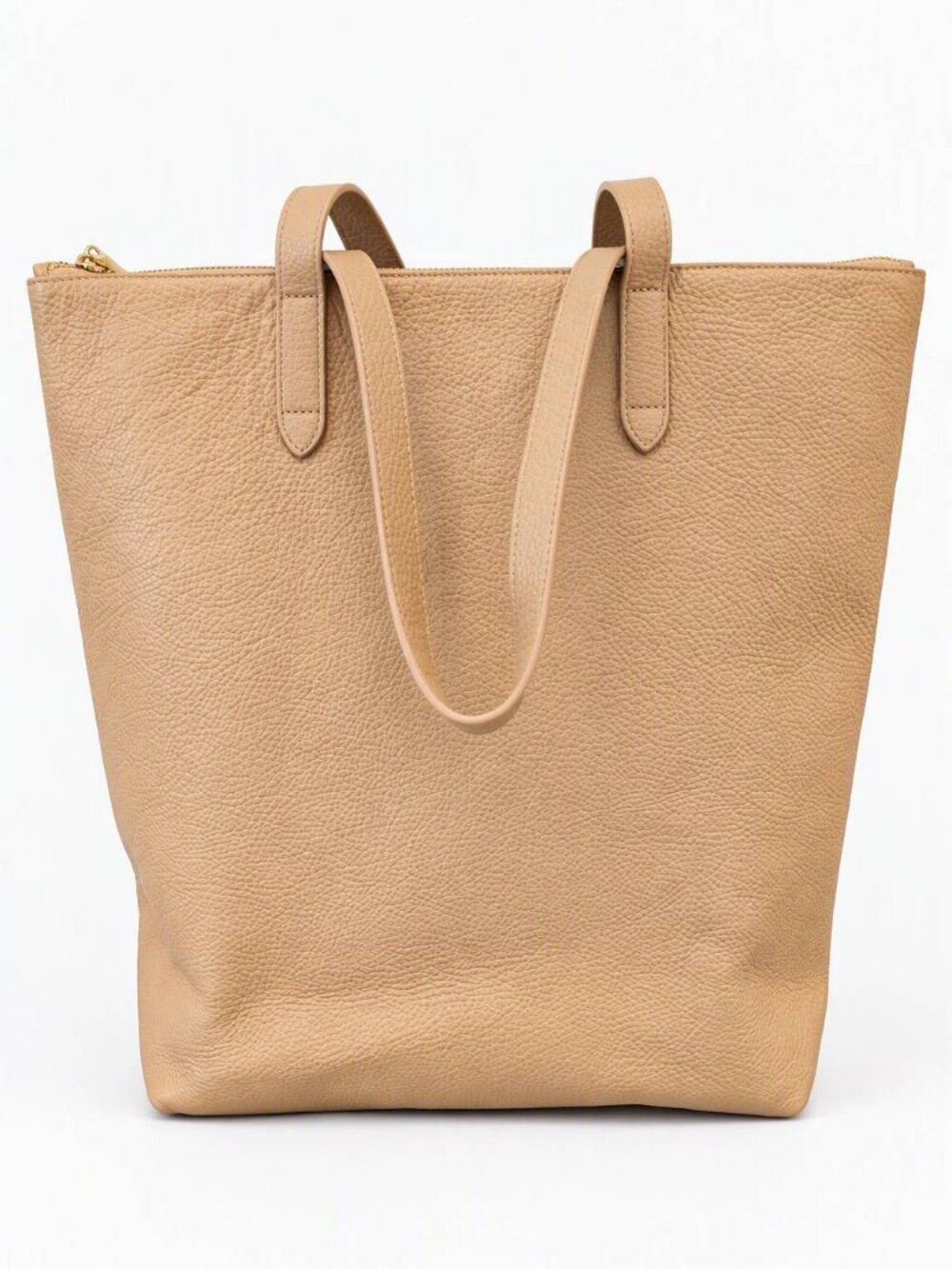 Cuyana Tall Structured Leather Zipper Tote Cappuccino Laptop Bag